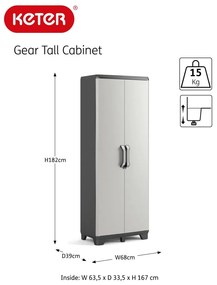 Keter Gear fekete és szürke tárolószekrény polcokkal 182 cm