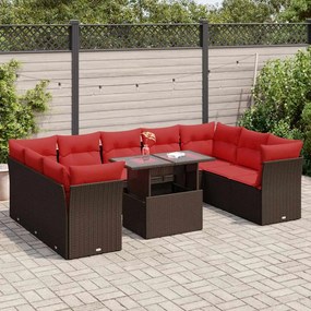 10 részes barna polyrattan akácfa kerti ülőgarnitúra párnákkal