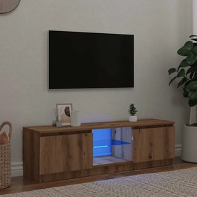 kézműves tölgy szerelt fa TV-szekrény LED-ekkel 140x40x36 cm