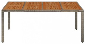 szürke polyrattan falapos kerti asztal 190 x 90 x 75 cm