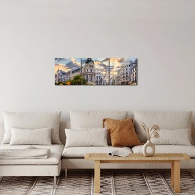 Kép - Calle Gran Vía, Madrid, Spanyolország (órával) (90x30 cm)