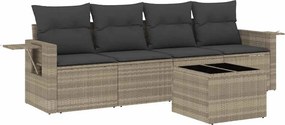 vidaXL 5 részes világosszürke polyrattan kerti ülőgarnitúra párnákkal