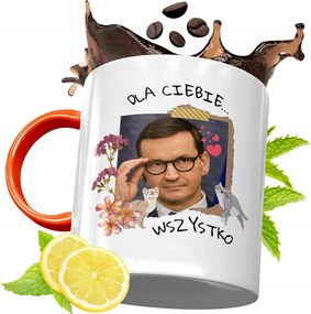 Narancssárga Bögre Mateusz Morawiecki Ajándék fényképes nyomtatással