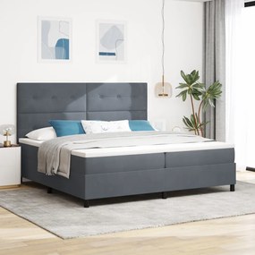 Box Spring Ágy Mattal és LED-del Sötét Szürke 200x200 cm Bársony