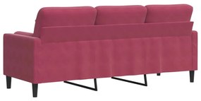 vidaXL 3 személyes bordó bársony kanapé díszpárnákkal 180 cm