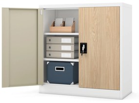 Alacsony fém irattartó szekrény BEATA, 900 x 930 x 400 mm, Eco Design: fehér/ sonoma tölgy