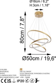 Simit 13700 arany fém LED függőlámpa, 50 x 50 cm