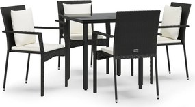 vidaXL 5 részes fekete polyrattan kerti étkezőgarnitúra párnákkal