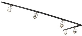 Sínrendszer 5 spotlámpával, 1 fázisú fekete acéllal - Suplux