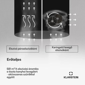 Klarstein Beretta Premium Smart, sziget páraelszívó, 544 m³/h, alkalmazás, elszívás/légkeringetés, LED, aktívszenes szűrő