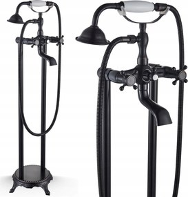 Kádtöltő Csaptelep Szabadon álló fürdőszoba zuhanyzóval Fekete matt Retro