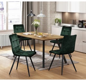 Étkezőasztal BERGEN tölgy + 4 szék BERGEN zöld bársony