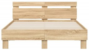 sonoma tölgy színű ágykeret fejtámlával és LED-del 120x190 cm