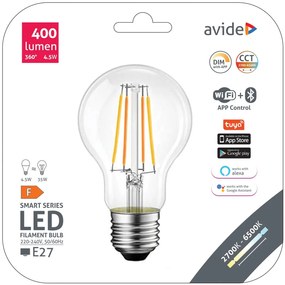 Avide Smart Filament LED Globe A60 4.5W CCT WIFI + BLE APP Control