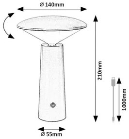 Rabalux 77146 -LED Dimmelhető újratölthető érintőképernyős asztali lámpa POLPERRO LED/3W/3,7V 1200mAh fehér