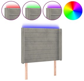 világosszürke bársony LED-es fejtámla 103x16x118/128 cm