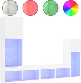 vidaXL 4 darab fehér szerelt fa fali TV-bútor LED-del