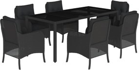 vidaXL 7 részes fekete polyrattan kerti étkezőgarnitúra párnával