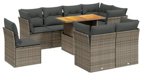 9 részes szürke polyrattan kerti ülőgarnitúra párnákkal