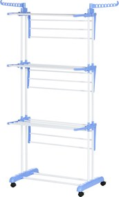 HOMCOM Ruhaszárító Torony Kerekekkel, 4 Szinttel, Kihúzható Szárító, Belső és Külső Használatra, Acél Kék 73 x 45,5 x 177 cm | Aosom