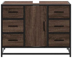 Barna tölgy szerelt fa fürdőszobai mosdószekrény 80x33x60 cm