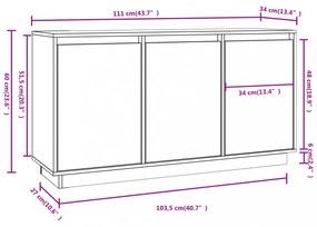fehér tömör fenyőfa tálalószekrény 111x34x60 cm