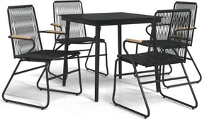 vidaXL 5 részes fekete PVC rattan kerti étkezőgarnitúra