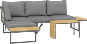 Outsunny Akác Fából készült Kerti Bútor Szett 6 Fő Részére L-alakú Kerti Pihenőgarnitúra Sarokpadlással Állítható Hátvéggel Oldalsó Asztallal Párnákka
