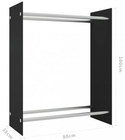 fekete edzett üveg tűzifatároló 80 x 35 x 100 cm