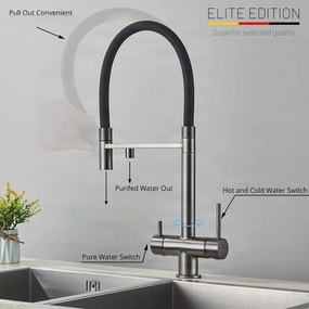 Konyhai csaptelep ELITE EDITION KA1643 vízszűrő-csatlakozással és kihúzható zuhanyfejjel, több színváltozatban — Gunmetal szürke