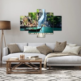 Kép - Víz mediterrán táj csónakkal (150x105 cm)