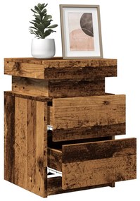 2 db antik fa színű szerelt fa LED-es éjjeliszekrény 35x39x55cm
