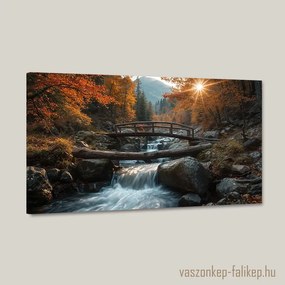 Vízesés az erdei pataknál – Őszi falikép 40x23 cm