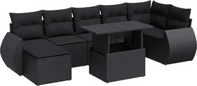 vidaXL 8 részes fekete polyrattan kerti ülőgarnitúra párnákkal