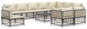 11 részes antracitszürke polyrattan kerti ülőgarnitúra párnával