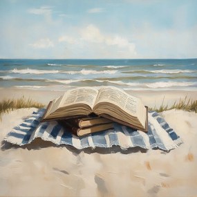 Vászonkép Canvas Tengerpart Takaró Könyv Pihenés Nyaralás 80x80