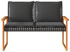 fekete polyrattan és akácfa kerti pad párnával