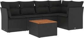 vidaXL 6 részes fekete polyrattan kerti ülőgarnitúra párnákkal