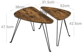 ELDUR 2 db-os oldalsó asztal szett, barna/fekete