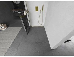 Mexen Kioto+, Walk-In zuhanyparaván polccal és akasztóval 80 x 200 cm, 8 mm átlátszó üveg fekete mintás, arany matt profil, 800-080-121-55-77