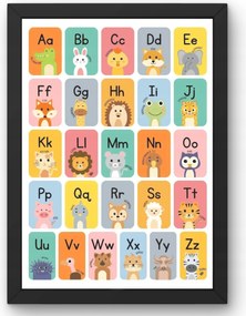 Oktató poszter gyerekszobába betűk és állatok j.angol A4