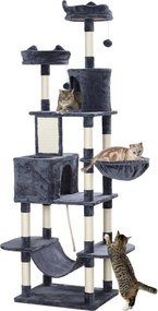 PawHut Nagy Macska Kaparófa 206 cm Magasságú Macska Fa Fészek Platformokkal, Barlangokkal, Függő Labdákkal és Hintaágyakkal Sötétszürke | Aosom