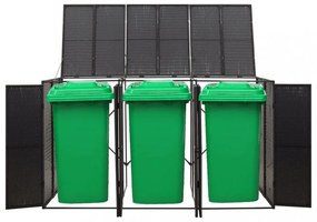 fekete polyrattan hármas kerekeskuka tárolófészer 207x80x117 cm