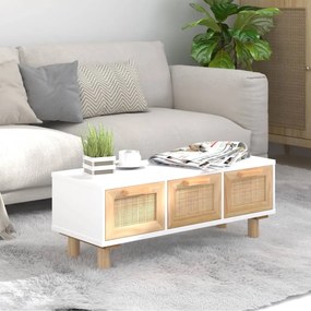 Fehér szerelt fa és tömör fenyőfa dohányzóasztal 80x40x30 cm