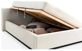 Bézs kárpitozott ágyneműtartós franciaágy ágyráccsal 140x200 cm Cube – Meise Möbel