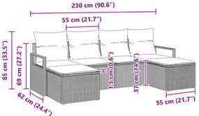 6 Darabos Kerti Kanapé Készlet Párnákkal Szürke Poli Rattan