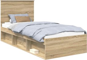 vidaXL Ágykeret fejtámlával Sonoma tölgy 90 x 200 cm Tömör fenyőfa