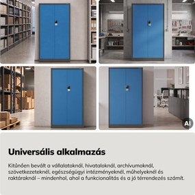 Fém irodai szekrény kódzárral, antracit-kék, 900x1850x400 mm: DANIEL