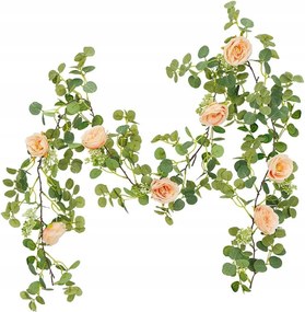 Művirág Eukaliptusz Girland Rózsa Műanyag Vízálló 2M Pink-Narancs