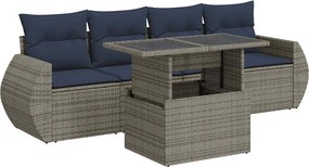 vidaXL 5 részes szürke polyrattan akácfa kerti ülőgarnitúra párnákkal